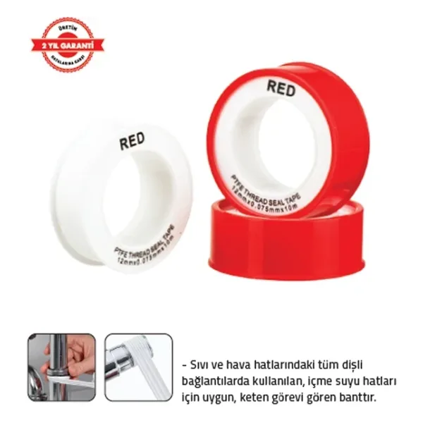 RED TEFLON BANT (10 mt x 0,075 x 12 mm) (100 Adet)