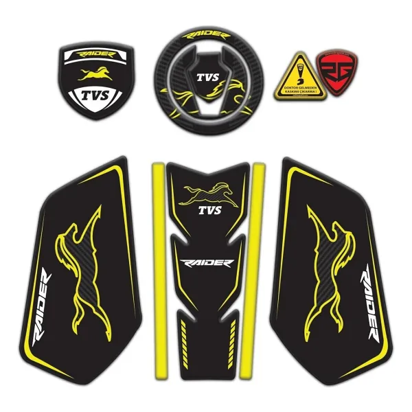 Redline Grafik TVS Raider Tank Pad Sticker Seti Sarı Siyah Redlinegrafik