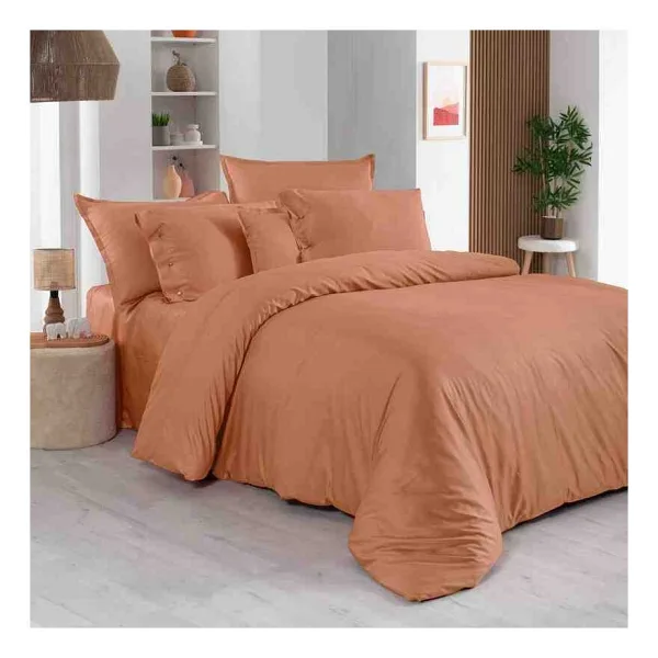 Sarev Monochrome Mocha %100 Pamuk Saten Çift Kişilik Tekli Nevresim