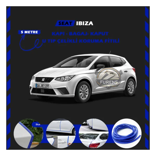 Seat Ibıza Oto Araç Kapı Koruma Fitili 5metre Parlak Mavi Renk