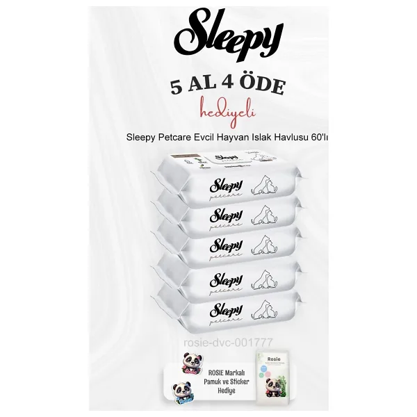 Sleepy Petcare Evcil Hayvan Islak Havlusu 60'lı 5 Al 4 Öde ve Rosie Pamuk