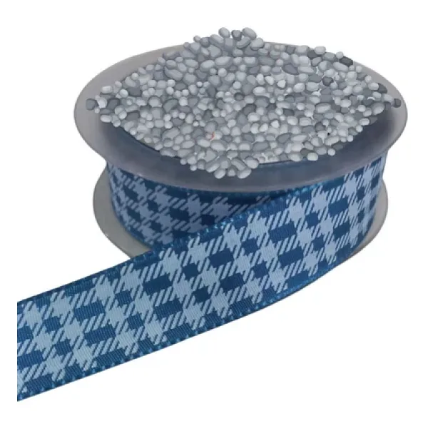 Tafta Ekoseli Kurdele 25 mm İndigo 10 Metre