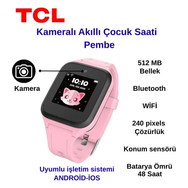 Tcl Kameralı MT40X Akıllı Çocuk Saati Pembe - 41 - 45 mm - PEMBE AKILLI ÇOCUK SAATİ-KAMERALI
