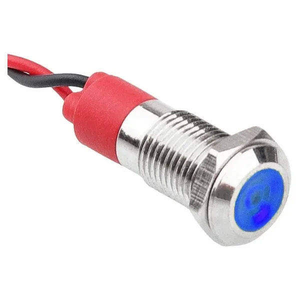 WD08L-P2 8mm 12-24V Kablolu Metal Sinyal Lambası - Mavi