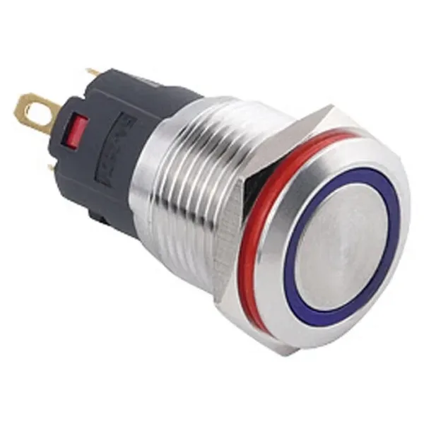 WD16A-P1Z-E 16mm Düz Anahtarlı Işıklı Metal Buton - Mavi