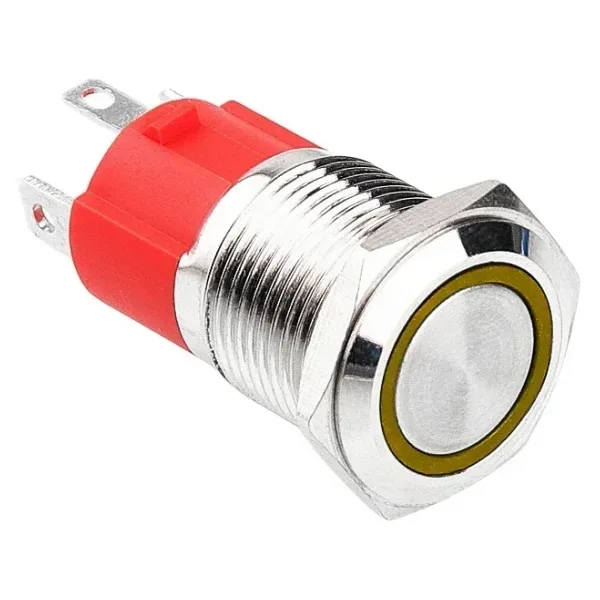 WD16D-P1Z-E 16mm Düz Anahtarlı Işıklı Metal Buton - Sarı