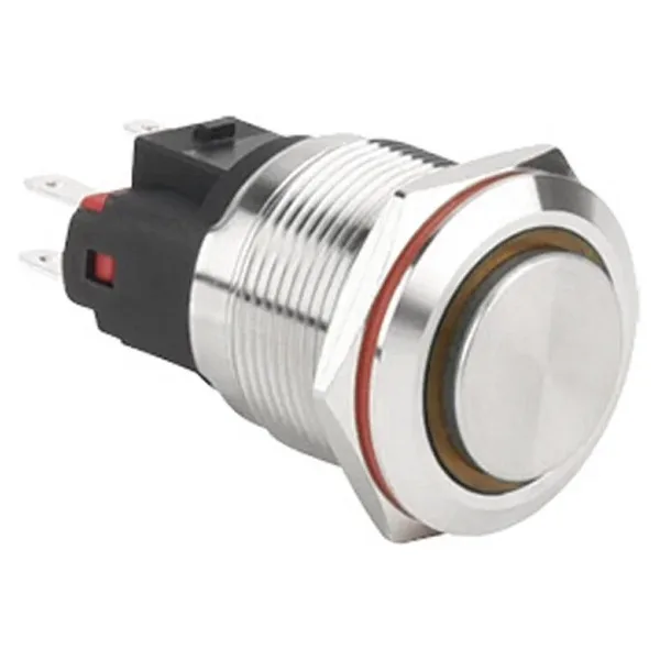 WD22E-G1-E 22mm Çıkık Yaylı Işıklı Metal Buton - Sarı
