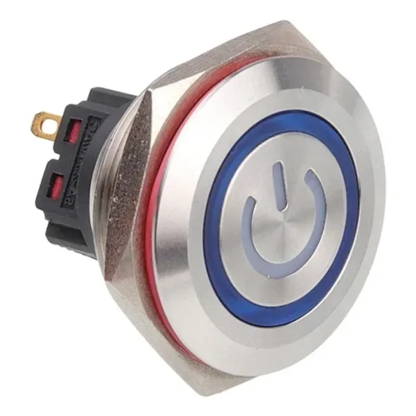 WD30B-P1-EC 30mm Düz Yaylı Işıklı Power Metal Buton - Mavi