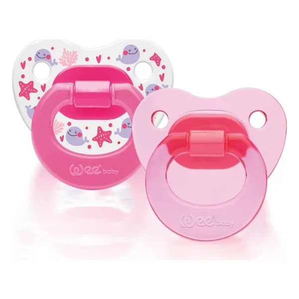 Wee Baby Ortodontik Damaklı Yumuşak Silikon Uçlu Emzik 2'Li Set 0-6 Ay Kız - 0 - 6 Ay - Pembe