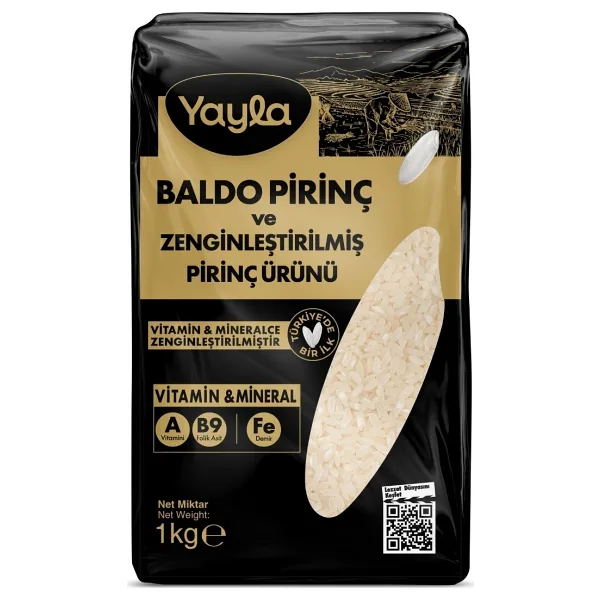Yayla Baldo Pirinç ve Zenginleştirilmiş Pirinç Ürünü (A+B9+Fe) 1 kg