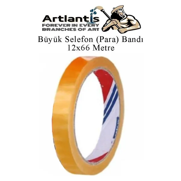 12x66 Metre Selefon Bant 1 Adet Büro Bandı Büyük Bant Makinelerine Uyumlu Kırtasiye Şeffaf Para Bandı