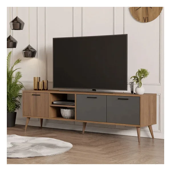 1581 EXXEN 180 CM (AHŞAP AYAKLI) TV ÜNİTESİ HAT-ANTRASİT