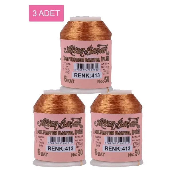 3 Adet Altınbaşak Oya ve Dantel İpi 20 gr - Royaleks - No: 413