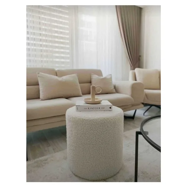 BEYLERBEYİ Handmade kırık beyaz Tedy Kumaş silindir Dekoratif Pufidik Bench