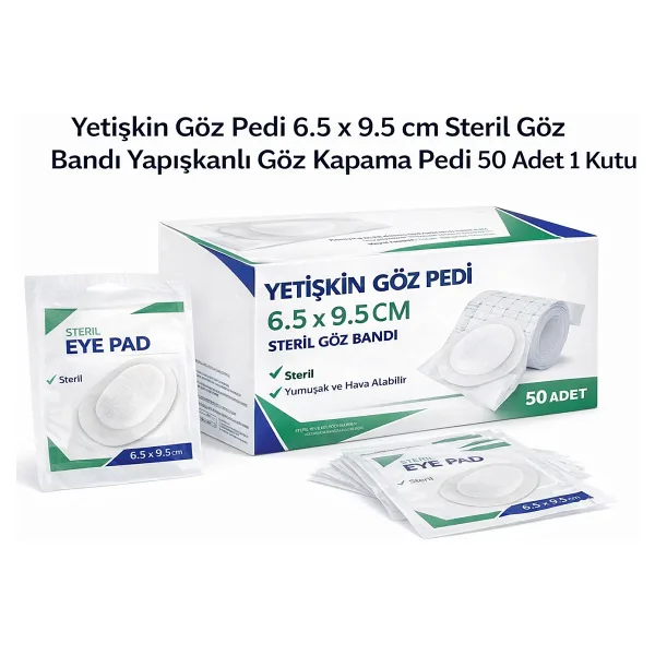 Bezos Yetişkin Göz Pedi 6.5 x 9.5 cm Steril Göz Bandı Yapışkanlı Göz Kapama Pedi 50 Adet 1 Kutu