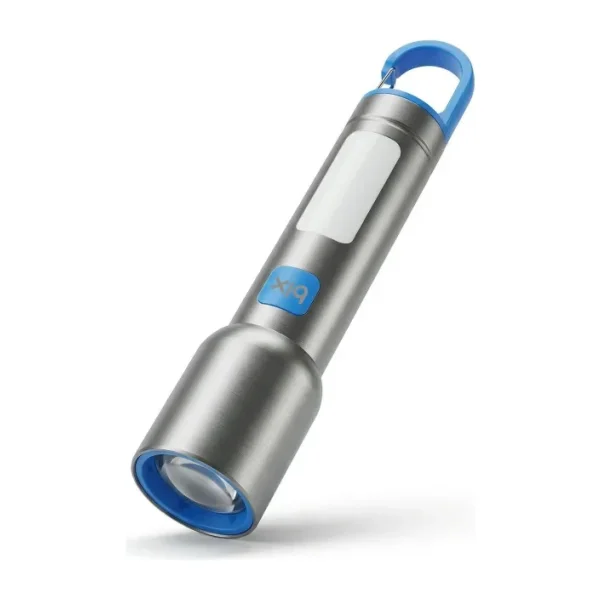 Bix BX1010FL 3 Renk LED Beyaz Mavi Turuncu Zoom Özellikli Şarjlı El Feneri 500 Lümen 500 Menzilli Cob Yan Işıklı Type-C - Gri - 10 W