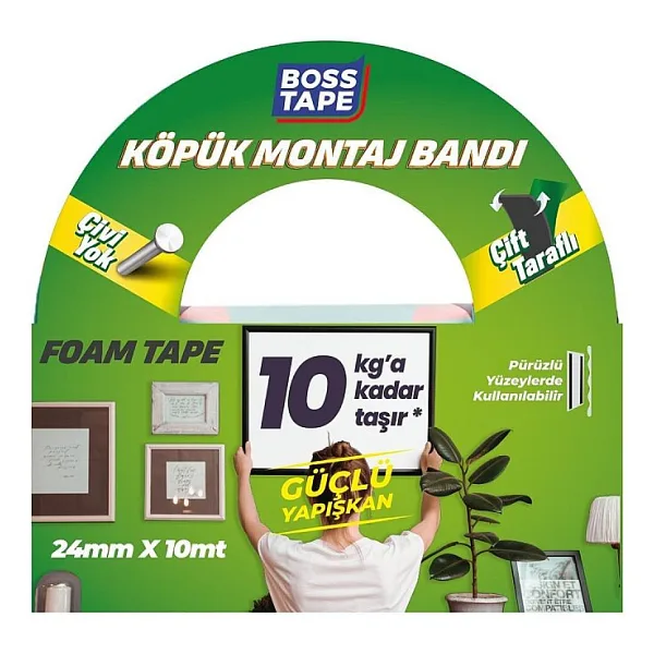 Boss Tape 2695 Çift Taraflı Köpük Bant 24mmx10m (Orta Ağırlık 10kg)