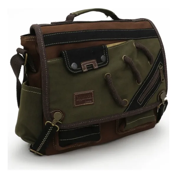 Cappadocia Vintage 4017 14 Laptop Postacı Okul Çantası Unisex Kilitli Çok Cepli Omuz Askılı Çanta (Haki Kahverengi)