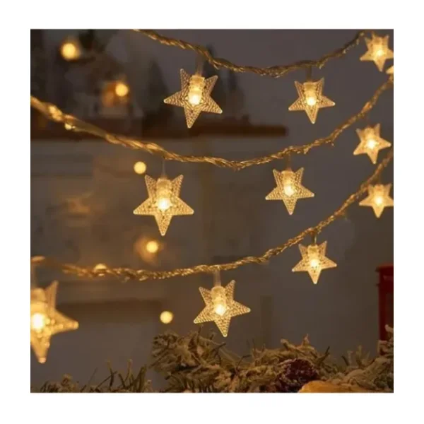 Coverzone Led Işıklı 28'li Yıldız Işık Zinciri Dekoratif Fişli Aydınlatma Ev Dekorasyonu Süsleme Salon Oda Merdiven Balkon Süslemeleri için Yılbaşı Eğlence Doğum Günlerine Özel Aydınlatma (30 Metre)