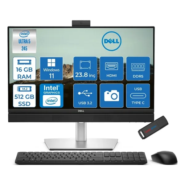 Dell Pro Plus All-In-One Intel Core Ultra 5 245 5.1ghz 16GB Ddr5 512GB SSD Intel Aı Boost Windows 11 Home 23.8'' Fullhd (1920 x 1080) Bilgisayar BTO101QB24250H01 + Zetta Flash Bellek