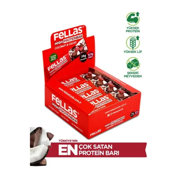 Fellas Hindistan Cevizi ve Kakaolu 45 gr 12'li Yüksek Protein Bar