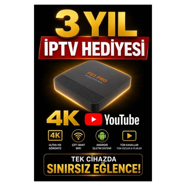 FS1PRO Teknoloji 3 Yıl Iptv Hediyeli FS1PRO Android Tv Box 4K