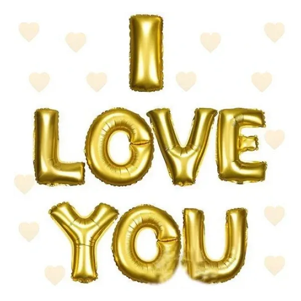 I Love You Folyo Balon Altın Renk 35 CM