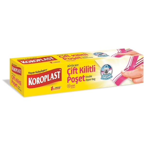 Koroplast Tekrar Kullanılabilir Büyük Çift Kilitli Dondurucu Poşeti 10'lu 24x28cm, Sızdırmaz & Dayanıklı, Şeffaf, BPA İçermez Dondurucu Torbası, Sebze, Balık, Çorba, Sos, Buzdolabı, Derin Dondurucu