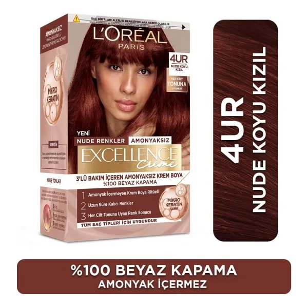 L'Oreal Paris Excellence Creme 4UR Nude Koyu Kızıl Saç Boyası