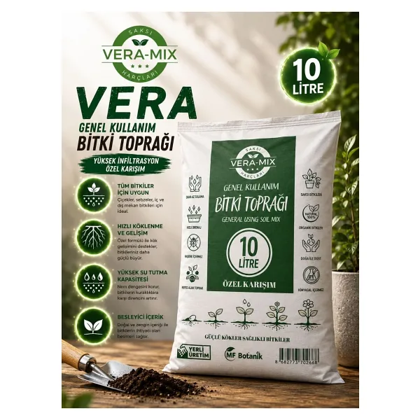 MF Botanik Veramix Özel Karışım Saksı Harcı Ithal Torf - Cocopeat Bitki Toprağı 10 Litre