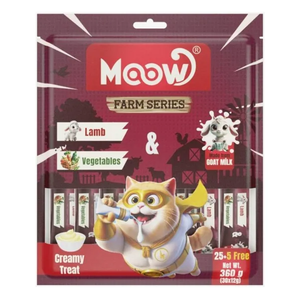 Moow Kuzu Etli Sebzeli Keçi Sütlü Krema 30x12 gr Yetişkin Kedi Ödül Maması