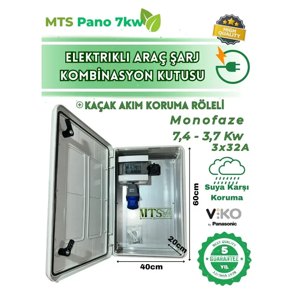 Mtsevcharger 7 Kw 60 40 20V'Ko Kombinasyon Panosu Kutusu Pano Elektrikli Araç Şarj Cihazı Tesla Mavi Adaptör