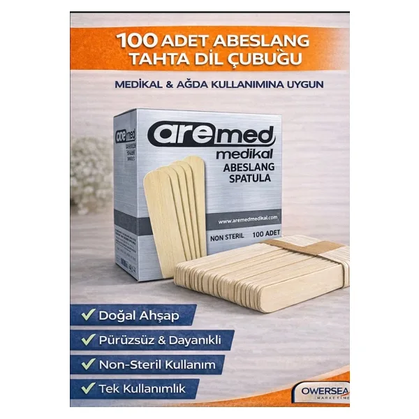 Owersea 12 Kutu Medikal Abeslang Ahşap Dil Çubuğu - Ağda Spatulası 12x100'lü
