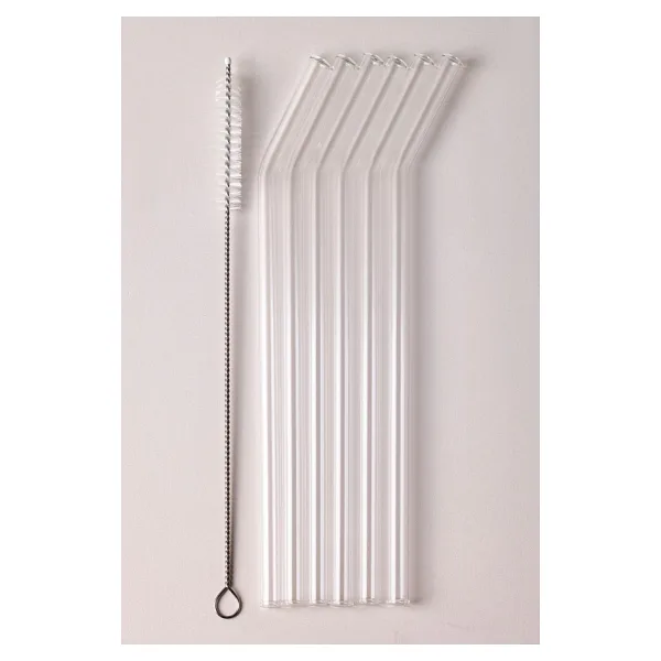 Perotti Straw 6'lı Şeffaf Cam Eğimli Isıya Dayanıklı (Borosilikat) Pipet Ve 1 Adet Pipet Temizleme Fırçası