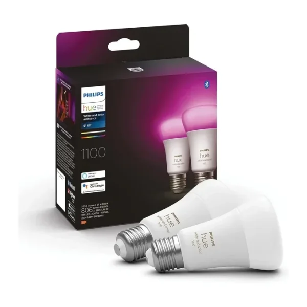 Philips Hue 1100 Renkli Ambiyans 11 W-75 W E27 2'li Akıllı LED Ampul