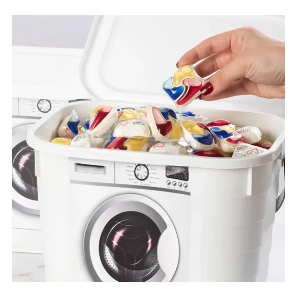 Porsima 2li Mega Kendinden Etiketli Çok Amaçlı Deterjan Saklama Kutusu Pratik Kapaklı Deterjan Saklama Kabı Seti 2x7,3lt
