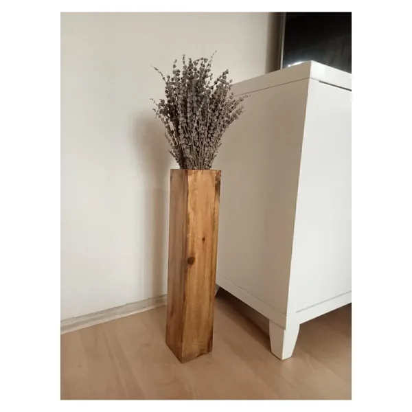 Üzüm Yaprağı Ahşap Vazo Pampas Yapay Çiçek Vazosu Uzun Biblo 49 Cm
