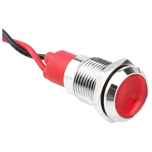 WD10L-P2 10mm 12-24V Kablolu Metal Sinyal Lambası - Kırmızı