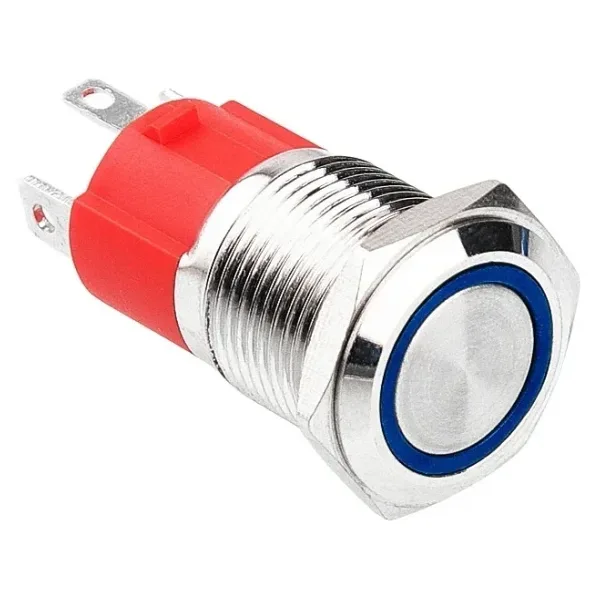 WD16D-P1Z-E 16mm Düz Anahtarlı Işıklı Metal Buton - Mavi