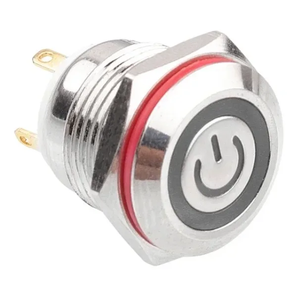 WD16H-P1-EC 16mm Düz Yaylı Işıklı Power Metal Buton - Beyaz