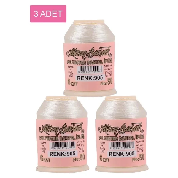 3 Adet Altınbaşak Oya ve Dantel İpi 20 gr - Royaleks - No: 905