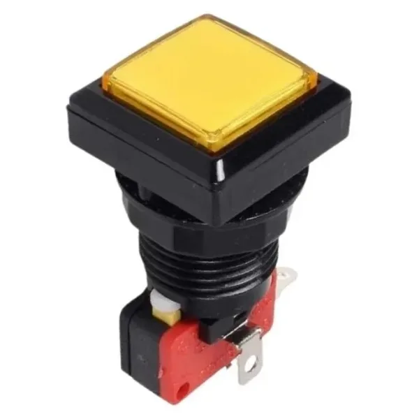 33mm 12V Kare Işıklı Oyun Makinesi Butonu - Sarı