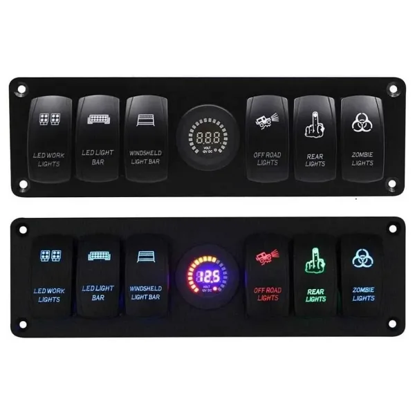 6'lı ON-OFF Işıklı Anahtar Switch Panel 12V-24V Voltaj Göstergeli