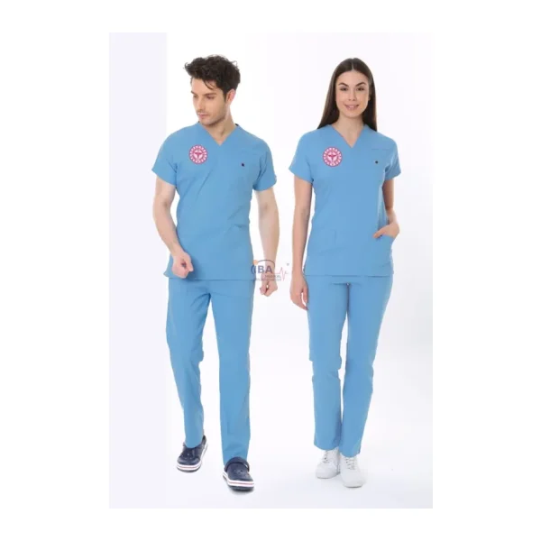 ALASKA MAVİSİ DOKTOR HEKİM FORMASI LİKRALI SCRUBS TAKIM (ALASKAN BLUE)