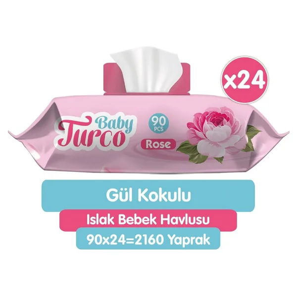 Baby Turco Gül Kokulu 90 Yaprak 24'lü Paket Islak Bebek Havlusu