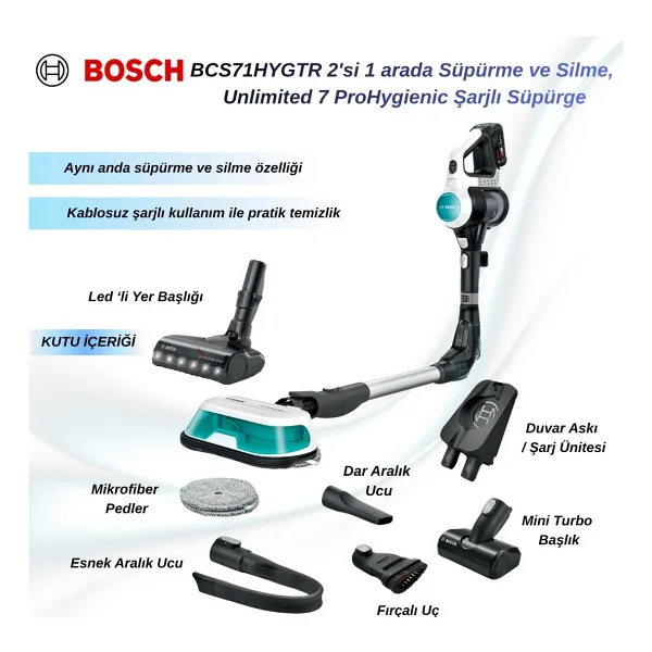 Bosch Unlimited 7 ProHygienic Aqua BCS71HYGTR Islak Kuru Dikey Süpürge