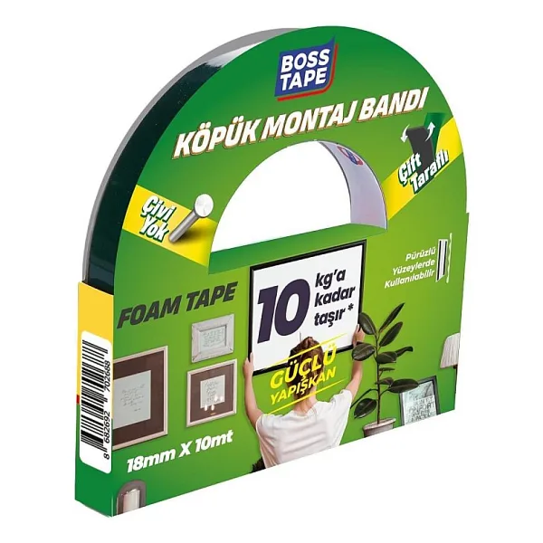 Boss Tape 2688 Çift Taraflı Köpük Bant 18mmx10m (Orta Ağırlık 10kg)