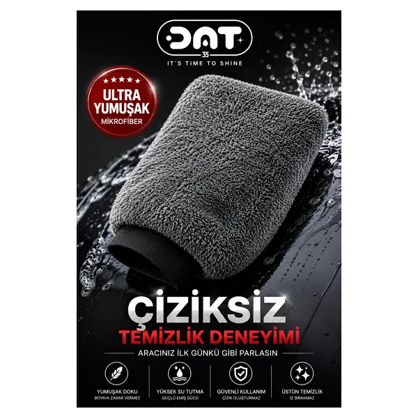 DAT35 Gri Mikrofiber Oto Yıkama Eldiveni Kaporta Araba Detay Temizlik Arac Bakım Eldiveni