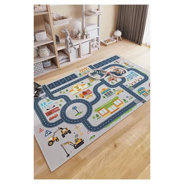Decomia Home Dijital Kaymaz Yıkanabilir Arabalı Yol Haritası Oyun Halısı Çocuk Odası Halısı Oyun Matı