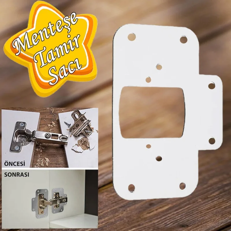 Glaswen Dolap Kapak Taş Menteşe Tamir Sacı Pratik Onarım Kiti Beyaz Metal Yuva Tablası 6.5 x 9 cm